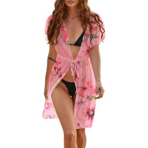 imageEkouaer Womens Chiffon Sheer Cardigan Cover UpsPrint4