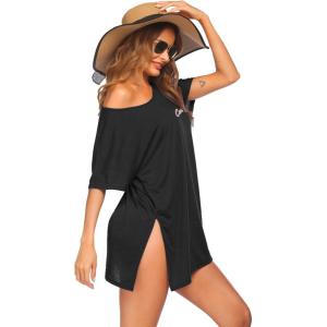 imageEkouaer Womens Swimsuit Beach Cover Up Short Sleeve Cover Ups for Swimwear Bathing Suit Coverups SXXXLBlack California
