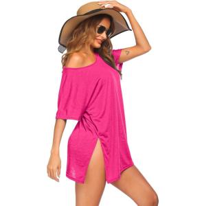 imageEkouaer Womens Swimsuit Beach Cover Up Short Sleeve Cover Ups for Swimwear Bathing Suit Coverups SXXXLHot Pink