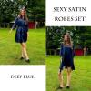 imageEkouaer Sleepwear Womens Satin Nightgown with Robes Set 2 Piece Sexy Lace Cami NightwearDeep Blue