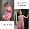 imageEkouaer Sleepwear Womens Satin Nightgown with Robes Set 2 Piece Sexy Lace Cami NightwearPurplish Red
