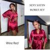 imageEkouaer Sleepwear Womens Satin Nightgown with Robes Set 2 Piece Sexy Lace Cami NightwearWine Red