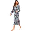 imageEkouaer Women Kimono Robes Full Length Knit Bathrobe Lightweight Soft Sleepwear Vneck Casual Ladies Loungewear SXXLFloral Black Leaves