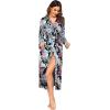 imageEkouaer Women Kimono Robes Full Length Knit Bathrobe Lightweight Soft Sleepwear Vneck Casual Ladies Loungewear SXXLFloral Black Leaves