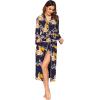 imageEkouaer Women Kimono Robes Full Length Knit Bathrobe Lightweight Soft Sleepwear Vneck Casual Ladies Loungewear SXXLFloral Deep Blue
