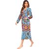 imageEkouaer Women Kimono Robes Full Length Knit Bathrobe Lightweight Soft Sleepwear Vneck Casual Ladies Loungewear SXXLFloral Mandala Blue