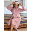 imageEkouaer Womens Zip Up Robe Fleece Bathrobe Long Zipper Lounger Warm Housecoat Long Sleeve Nightgown with Pockets SXXLGray Pink