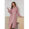 imageEkouaer Womens Zip Up Robe Fleece Bathrobe Long Zipper Lounger Warm Housecoat Long Sleeve Nightgown with Pockets SXXLGray Pink