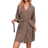 imageEkouaer Robes for Women Waffle Knit Bathrobe Soft Lightweight Knee Length Loungewear SXXLBrown