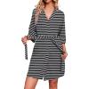 imageEkouaer Robes for Women Waffle Knit Bathrobe Soft Lightweight Knee Length Loungewear SXXLWhite Stripe