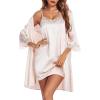 imageEkouaer Sleepwear Womens Satin Nightgown with Robes Set 2 Piece Sexy Lace Cami NightwearChampagne