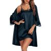 imageEkouaer Sleepwear Womens Satin Nightgown with Robes Set 2 Piece Sexy Lace Cami NightwearDeep Blue