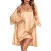 imageEkouaer Sleepwear Womens Satin Nightgown with Robes Set 2 Piece Sexy Lace Cami NightwearFlesh Color