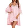 imageEkouaer Sleepwear Womens Satin Nightgown with Robes Set 2 Piece Sexy Lace Cami NightwearLeopard Pink