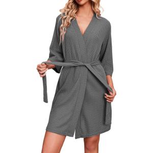imageEkouaer Robes for Women Waffle Knit Bathrobe Soft Lightweight Knee Length Loungewear SXXLDark Grey