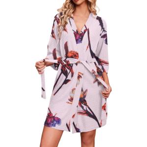 imageEkouaer Robes for Women Waffle Knit Bathrobe Soft Lightweight Knee Length Loungewear SXXLFloral Light Pink