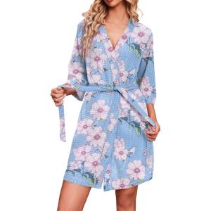 imageEkouaer Robes for Women Waffle Knit Bathrobe Soft Lightweight Knee Length Loungewear SXXLFloral White Pink