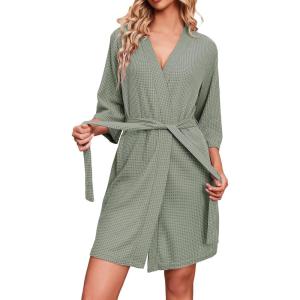 imageEkouaer Robes for Women Waffle Knit Bathrobe Soft Lightweight Knee Length Loungewear SXXLLight Green
