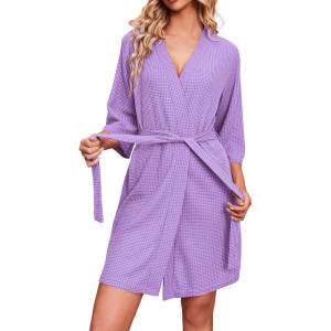 imageEkouaer Robes for Women Waffle Knit Bathrobe Soft Lightweight Knee Length Loungewear SXXLLilac
