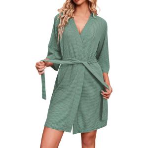 imageEkouaer Robes for Women Waffle Knit Bathrobe Soft Lightweight Knee Length Loungewear SXXLMint Green