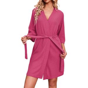 imageEkouaer Robes for Women Waffle Knit Bathrobe Soft Lightweight Knee Length Loungewear SXXLRose