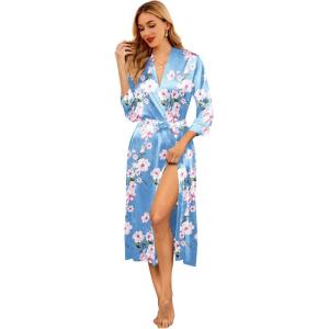 imageEkouaer Silk Robes for Women Long Satin Bride Bridesmaid Wedding Party Robes Lightweight Sexy Sleepwear with PocketsPrinted 1