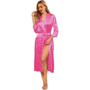 imageEkouaer Silk Robes for Women Long Satin Bride Bridesmaid Wedding Party Robes Lightweight Sexy Sleepwear with PocketsPrinted 2