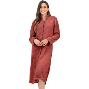 imageEkouaer Womens Zip Up Robe Fleece Bathrobe Long Zipper Lounger Warm Housecoat Long Sleeve Nightgown with Pockets SXXLCaramel