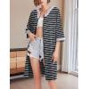 imageEkouaer Women Zipper Robe 34 Sleeve Nightgowns Lightweight Short Bathrobe with Pockets S3XLBlack Strips