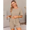 imageEkouaer Womens Maternity Pajamas Sets 2 Piece Outfits Short Sleeve Shirts and Biker Shorts Pregnancy Loungewear Mama ClothesKhaki