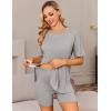 imageEkouaer Womens Maternity Pajamas Sets 2 Piece Outfits Short Sleeve Shirts and Biker Shorts Pregnancy Loungewear Mama ClothesLight Grey
