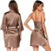 imageEkouaer Womens Satin Robe Set Nightgown with Robes Silk Pajama Set 2 Pieces Lingerie Cowl Neck Cami Sleepwear SetsCoffee