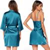 imageEkouaer Womens Satin Robe Set Nightgown with Robes Silk Pajama Set 2 Pieces Lingerie Cowl Neck Cami Sleepwear SetsDeep Blue