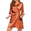 imageEkouaer Womens Satin Robe Valentines Lingerie for Women Kimono Bathrobe Short Ruffle Belted Robes Bridesmaids SleepwearBrown