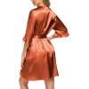 imageEkouaer Womens Satin Robe Valentines Lingerie for Women Kimono Bathrobe Short Ruffle Belted Robes Bridesmaids SleepwearBrown