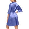imageEkouaer Womens Satin Robe Valentines Lingerie for Women Kimono Bathrobe Short Ruffle Belted Robes Bridesmaids SleepwearCobalt Blue