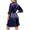 imageEkouaer Womens Satin Robe Valentines Lingerie for Women Kimono Bathrobe Short Ruffle Belted Robes Bridesmaids SleepwearDeep Blue