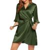 imageEkouaer Womens Satin Robe Valentines Lingerie for Women Kimono Bathrobe Short Ruffle Belted Robes Bridesmaids SleepwearDeep Green