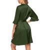imageEkouaer Womens Satin Robe Valentines Lingerie for Women Kimono Bathrobe Short Ruffle Belted Robes Bridesmaids SleepwearDeep Green