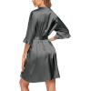 imageEkouaer Womens Satin Robe Valentines Lingerie for Women Kimono Bathrobe Short Ruffle Belted Robes Bridesmaids SleepwearDeep Grey
