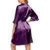 imageEkouaer Womens Satin Robe Valentines Lingerie for Women Kimono Bathrobe Short Ruffle Belted Robes Bridesmaids SleepwearDeep Purple