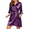 imageEkouaer Womens Satin Robe Valentines Lingerie for Women Kimono Bathrobe Short Ruffle Belted Robes Bridesmaids SleepwearDeep Purple