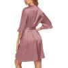 imageEkouaer Womens Satin Robe Valentines Lingerie for Women Kimono Bathrobe Short Ruffle Belted Robes Bridesmaids SleepwearGray Purple