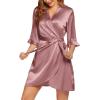 imageEkouaer Womens Satin Robe Valentines Lingerie for Women Kimono Bathrobe Short Ruffle Belted Robes Bridesmaids SleepwearGray Purple