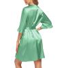 imageEkouaer Womens Satin Robe Valentines Lingerie for Women Kimono Bathrobe Short Ruffle Belted Robes Bridesmaids SleepwearIce Green