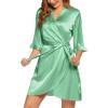 imageEkouaer Womens Satin Robe Valentines Lingerie for Women Kimono Bathrobe Short Ruffle Belted Robes Bridesmaids SleepwearIce Green