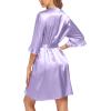 imageEkouaer Womens Satin Robe Valentines Lingerie for Women Kimono Bathrobe Short Ruffle Belted Robes Bridesmaids SleepwearLavender