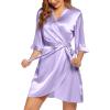 imageEkouaer Womens Satin Robe Valentines Lingerie for Women Kimono Bathrobe Short Ruffle Belted Robes Bridesmaids SleepwearLavender