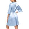 imageEkouaer Womens Satin Robe Valentines Lingerie for Women Kimono Bathrobe Short Ruffle Belted Robes Bridesmaids SleepwearLight Blue