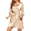 imageEkouaer Womens Satin Robe Valentines Lingerie for Women Kimono Bathrobe Short Ruffle Belted Robes Bridesmaids SleepwearLight Khaki